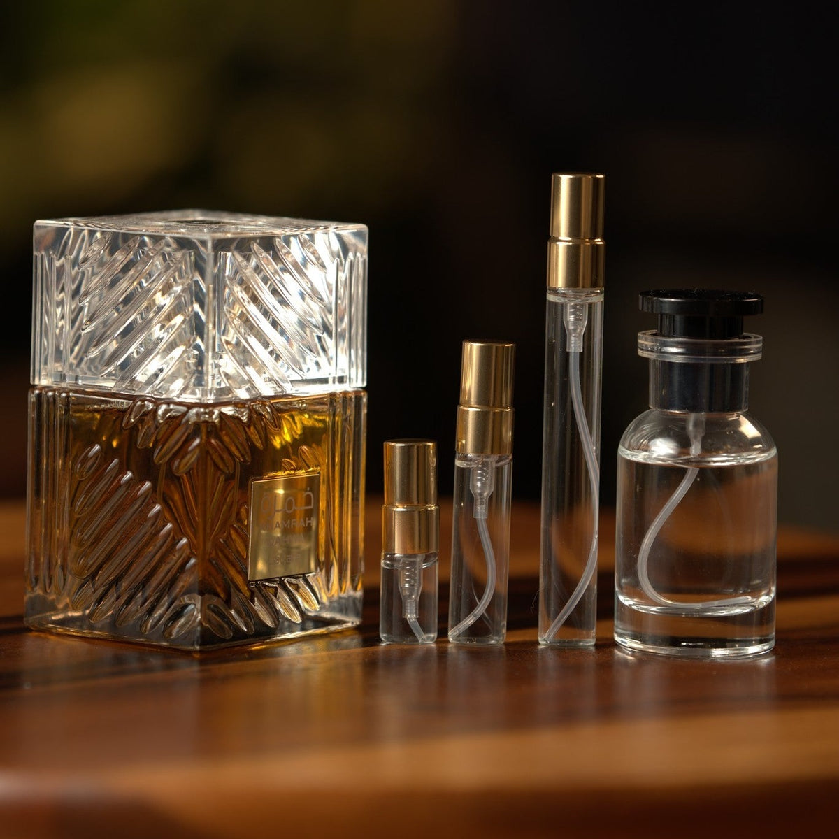 lattafa-khamrah-qahwa decant bottle and vials