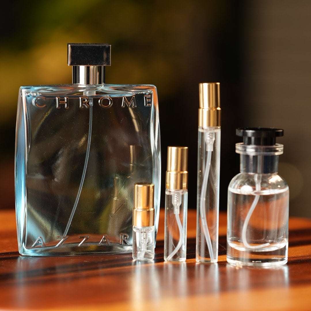 azzaro-chrome decant bottle and vials