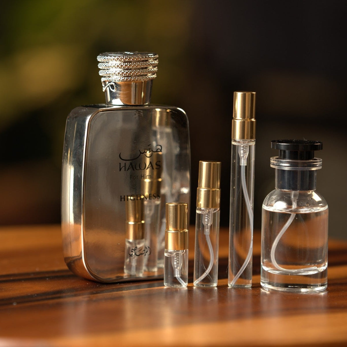 rasasi-hawas-highness decant bottle and vials