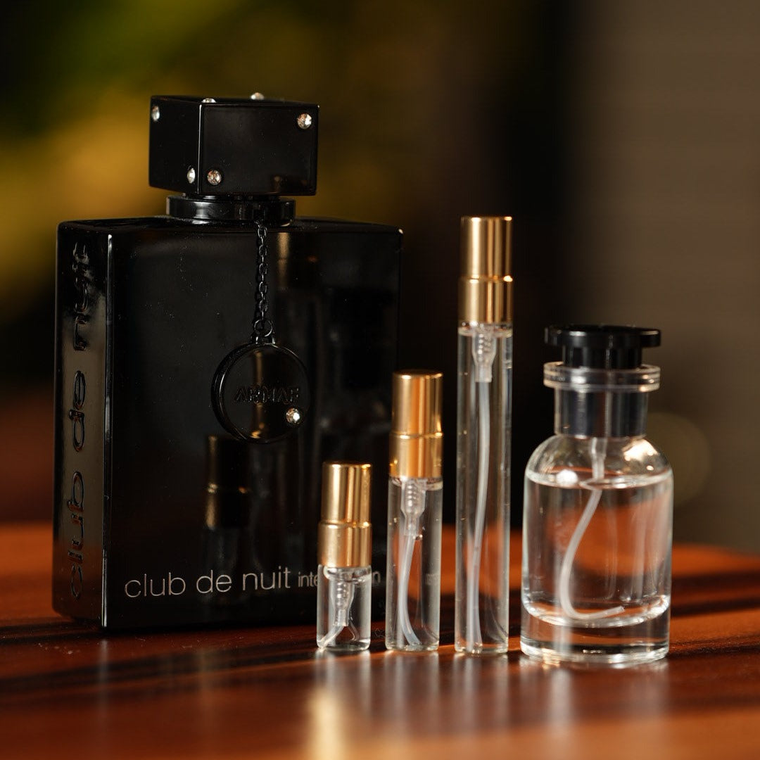 armaf-club-de-nuit-intense-man-eau-de-parfum decant bottle and vials