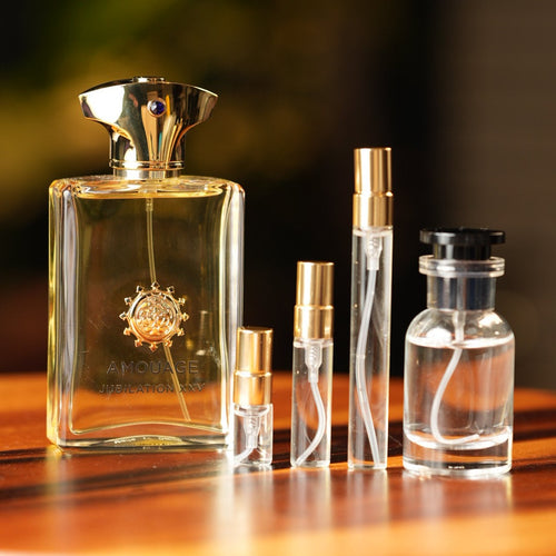amouage-jubilation-xxv decant bottle and vials