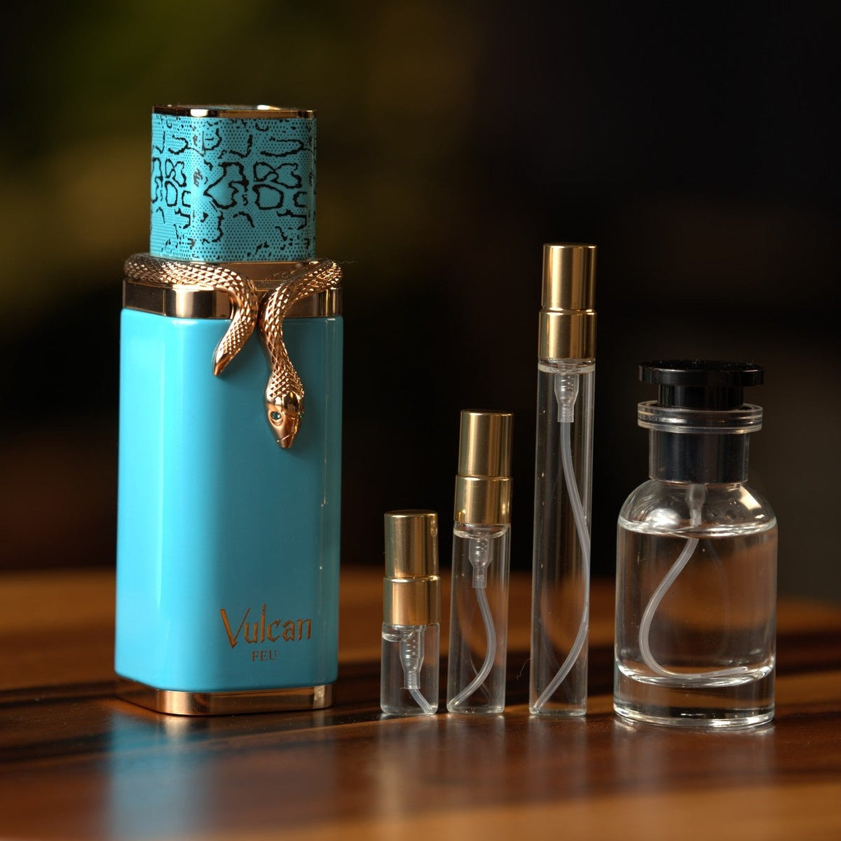 fragrance-world-vulcan-feu decant bottle and vials