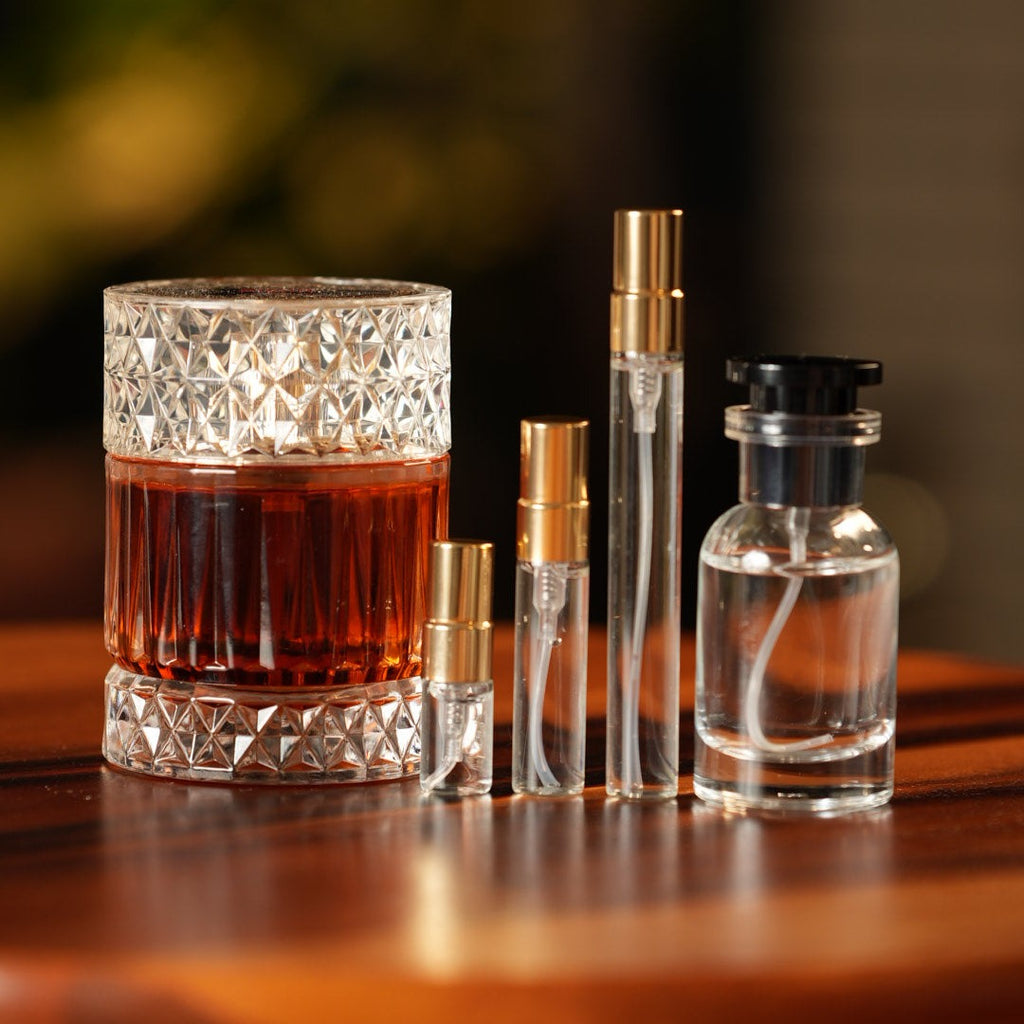 afnan-zimaya-sharaf-blend decant bottle and vials