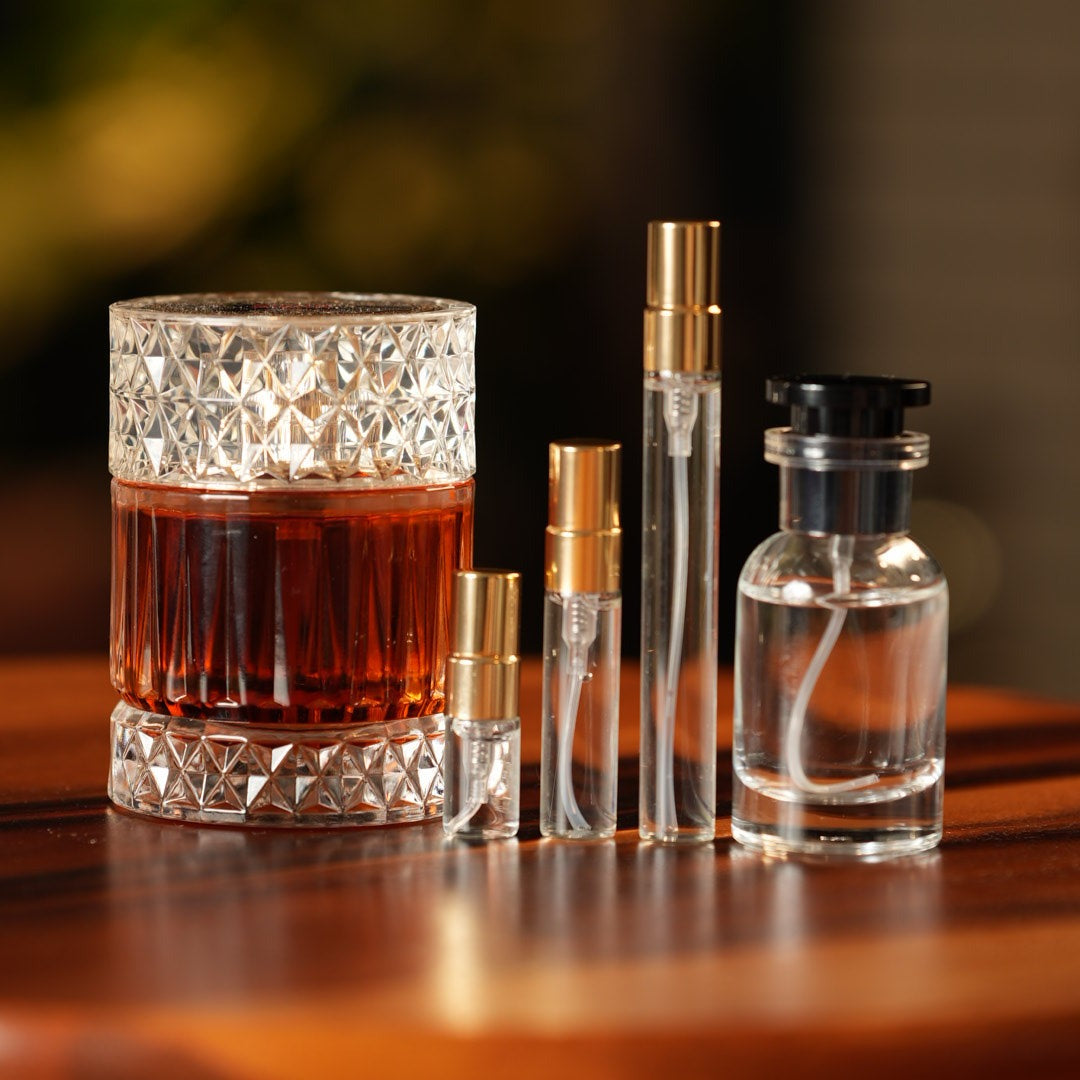 afnan-zimaya-sharaf-blend decant bottle and vials