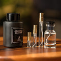 lattafa-maison-alhambra-opulence-leather decant bottle and vials