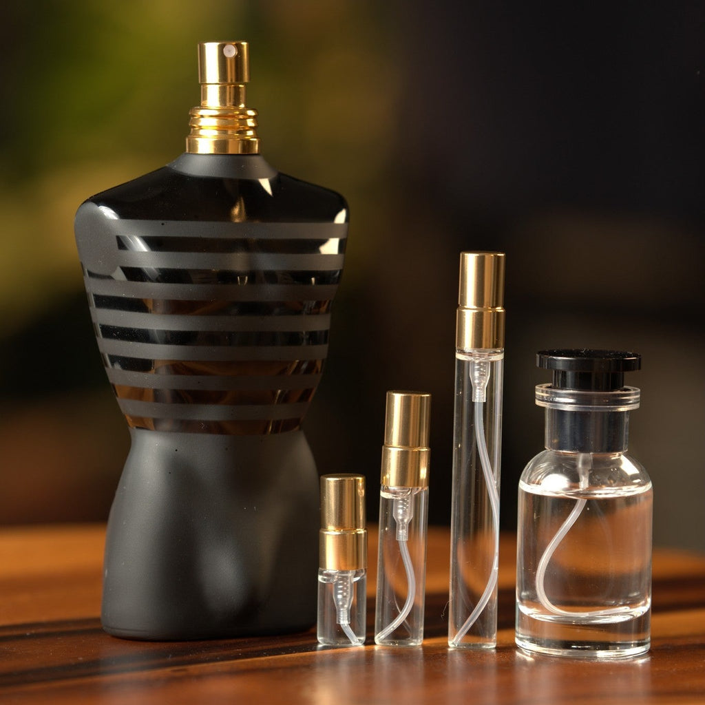 jean-paul-gaultier-le-male-le-parfum decant bottle and vials