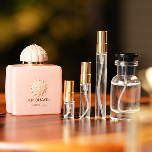 amouage-guidance decant bottle and vials