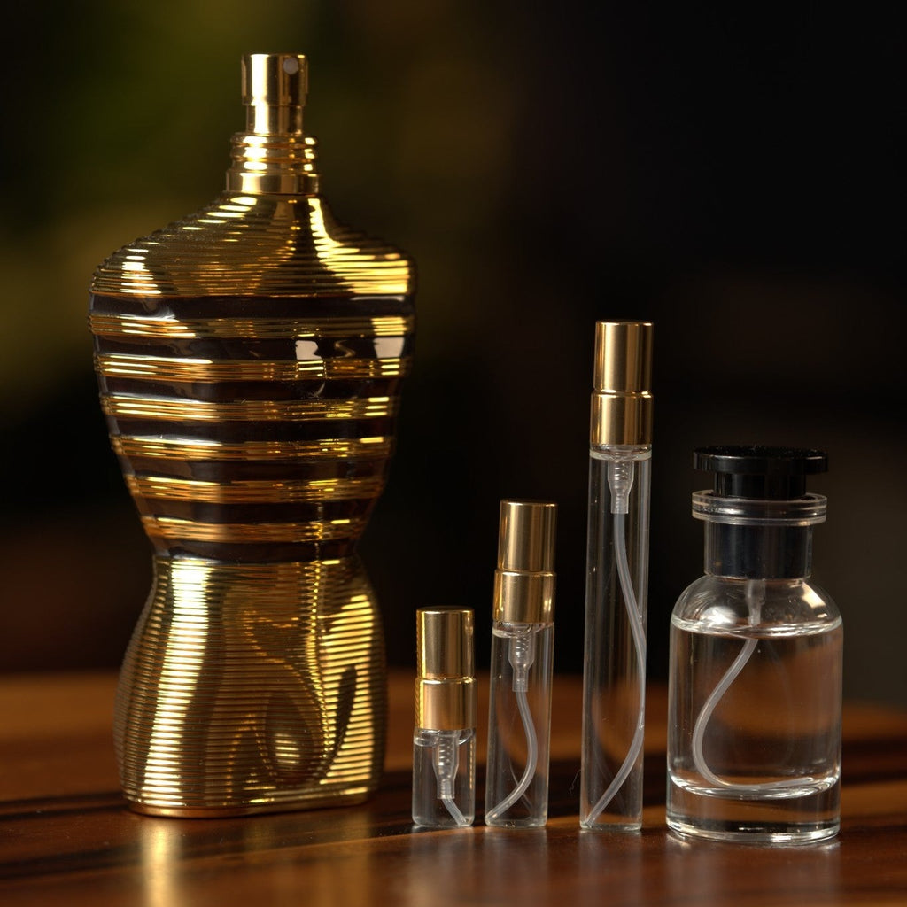 jean-paul-gaultier-le-male-elixir decant bottle and vials