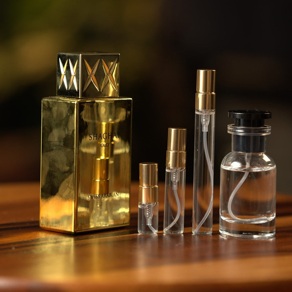 swiss-arabian-shaghaf-oud decant bottle and vials
