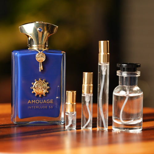 amouage-interlude-53 decant bottle and vials