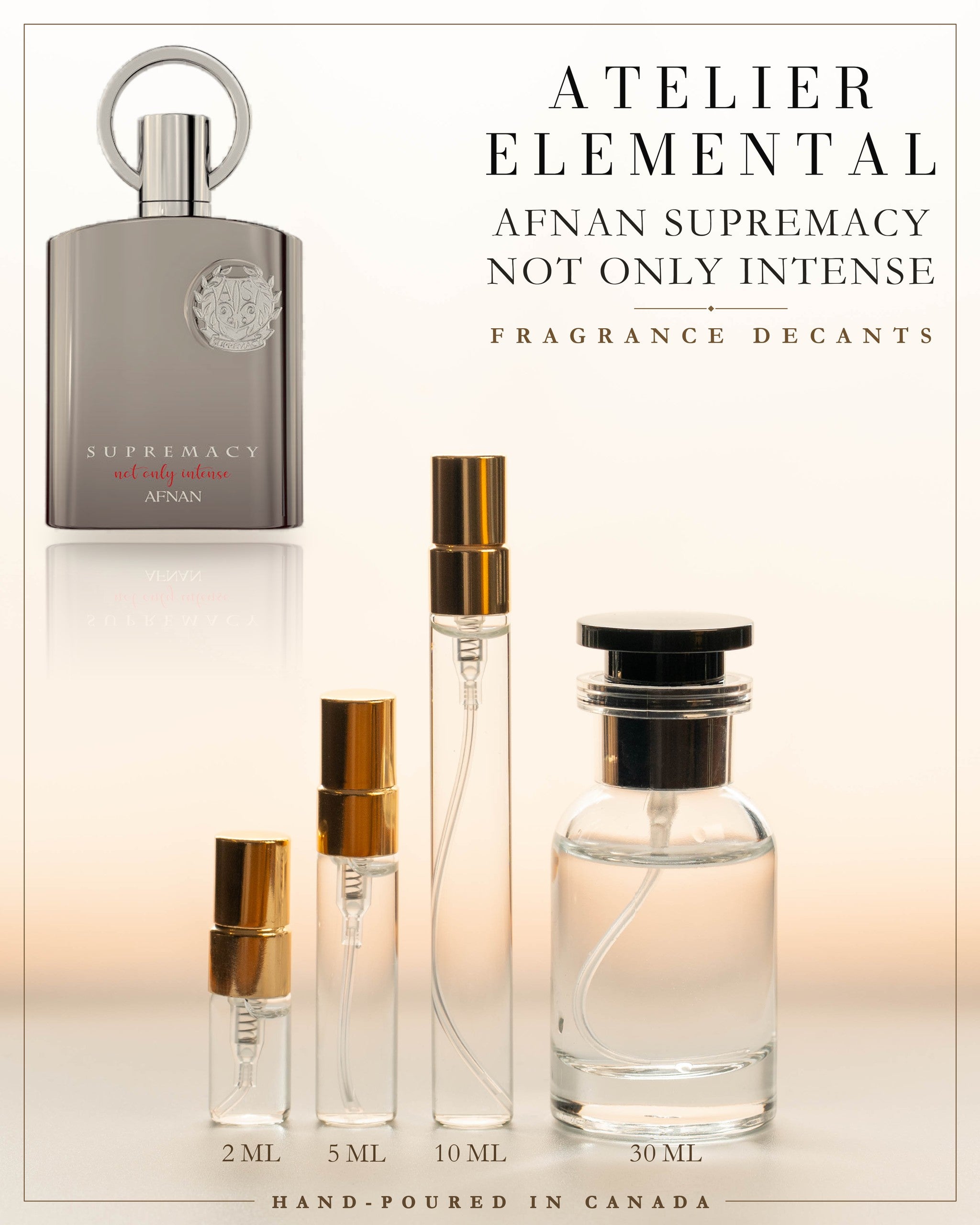 Atelier Elemental decant card - Afnan Supremacy Not Only Intense Extrait in 2ml 5ml 10ml 30ml sizes