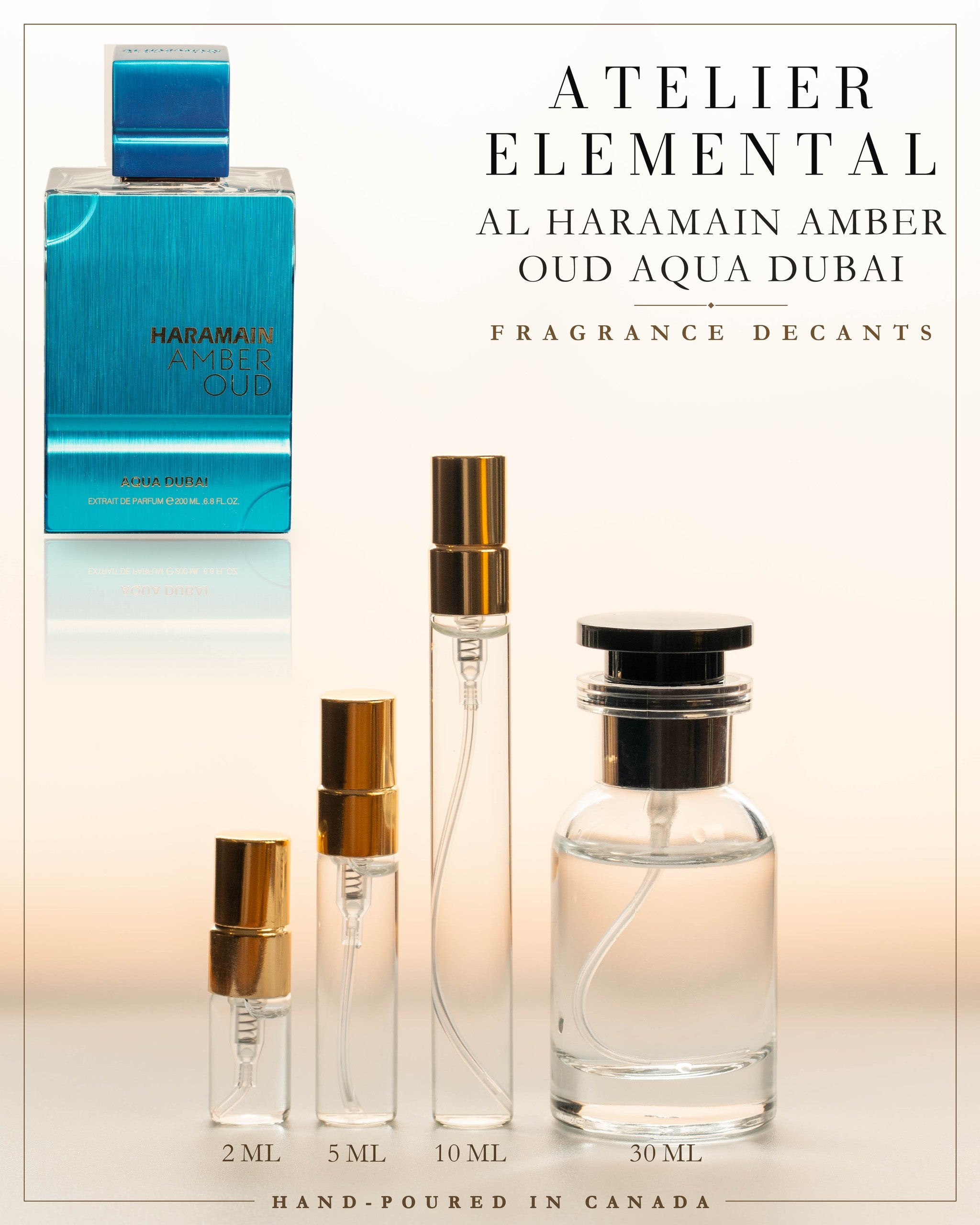 Atelier Elemental decant card - Al Haramain Amber Oud Aqua Dubai Extrait in 2ml 5ml 10ml 30ml sizes