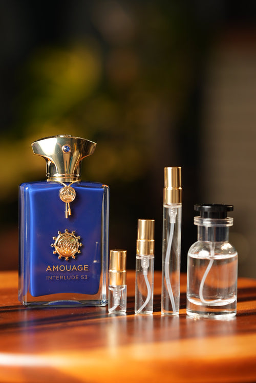 AMOUAGE INTERLUDE 53 bottle and decant vials
