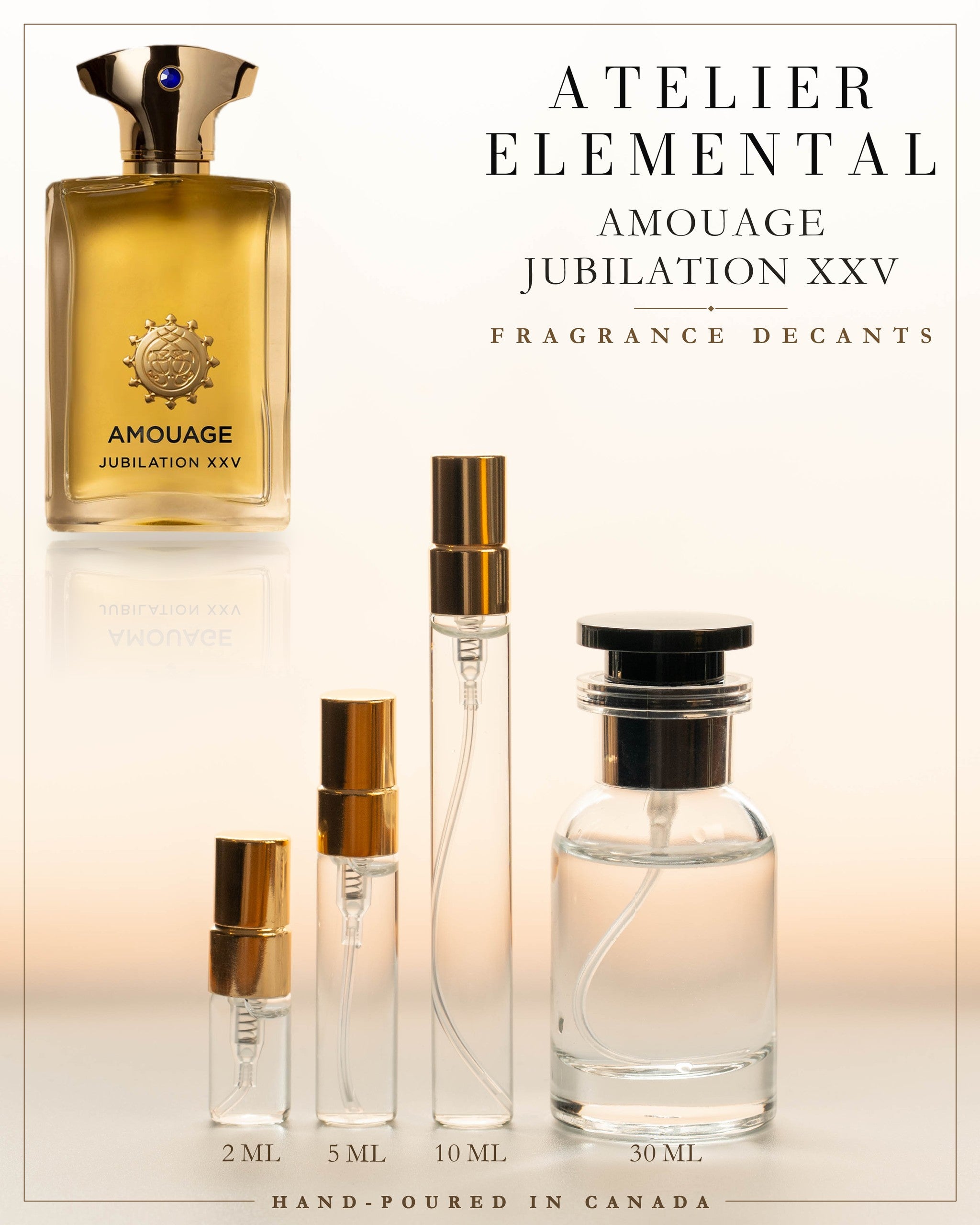 Atelier Elemental decant card - Amouage Jubilation Xxv Edp in 2ml 5ml 10ml 30ml sizes
