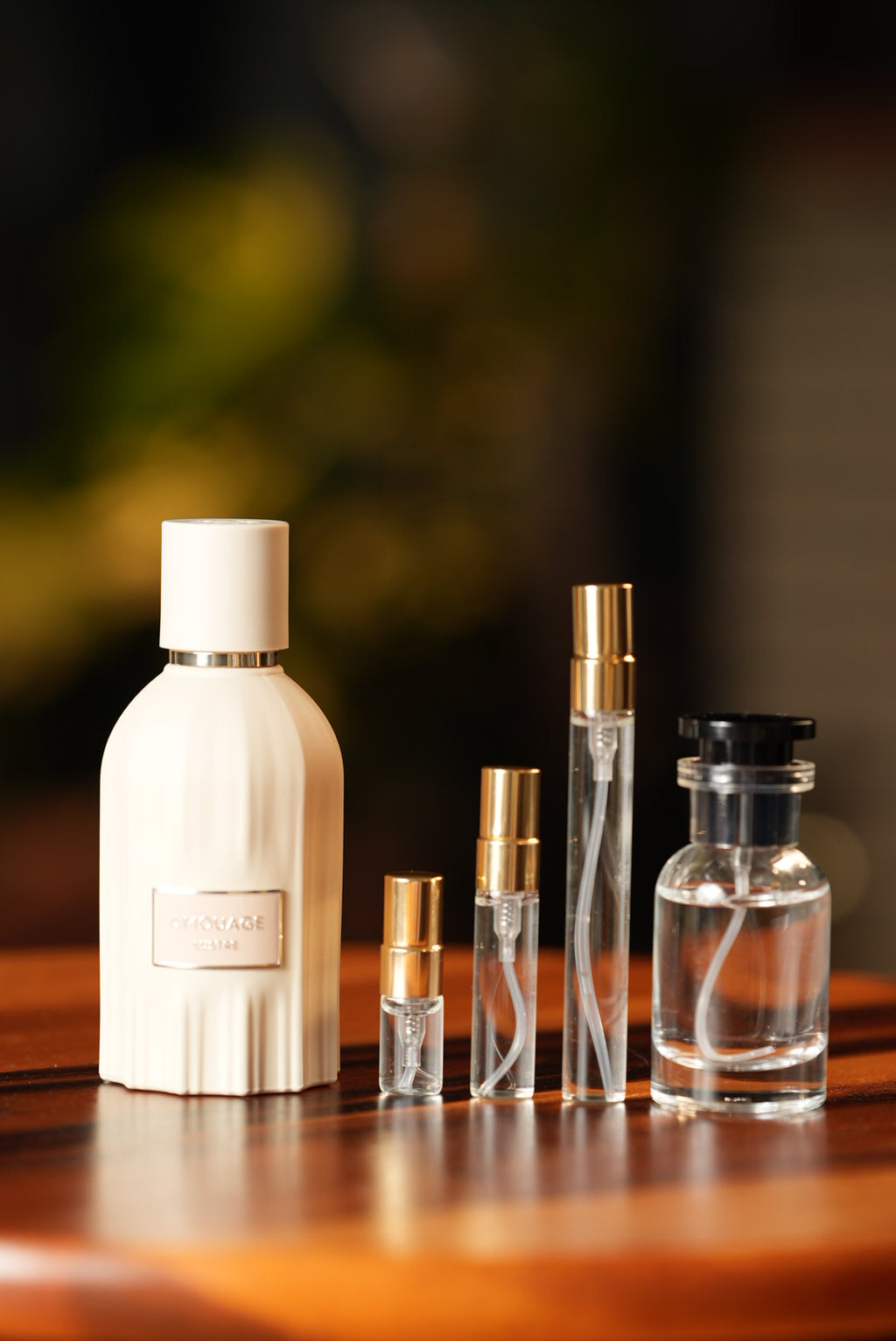 AMOUAGE LUSTRE EDP bottle and decant vials