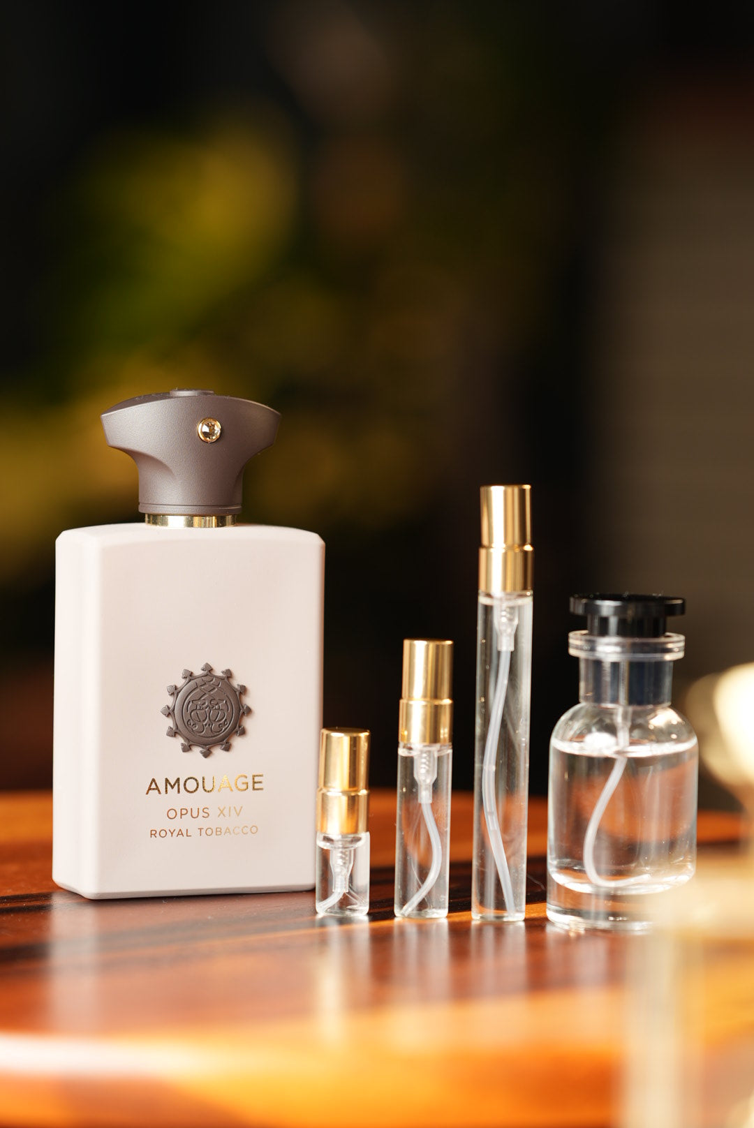 AMOUAGE OPUS XIV ROYAL TOBACCO bottle and decant vials