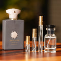 Amouage Opus XV King Blue bottle with 2ml, 5ml, 10ml, and 30ml decant vials - Atelier Elemental