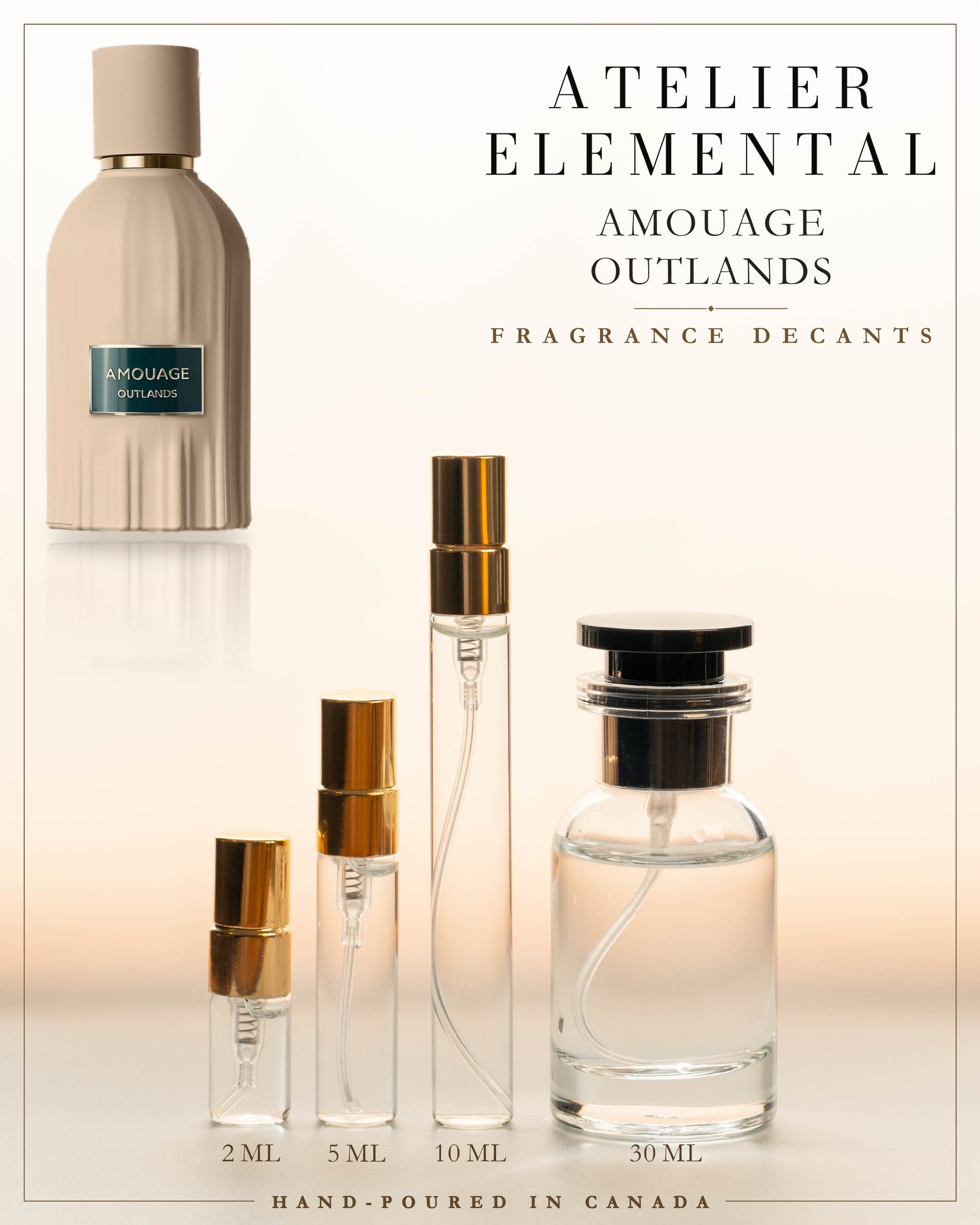 Atelier Elemental decant card - Amouage Outlands in 2ml 5ml 10ml 30ml sizes