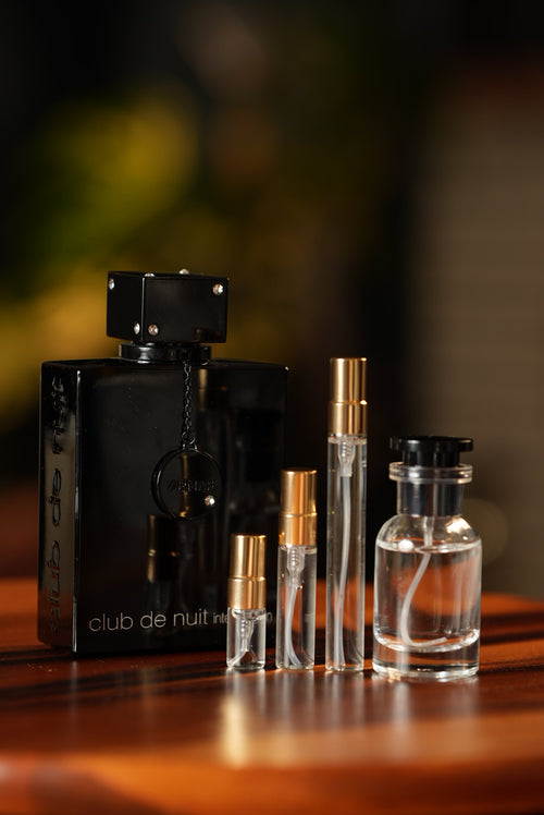 ARMAF CLUB DE NUIT INTENSE MAN EDP bottle and decant vials