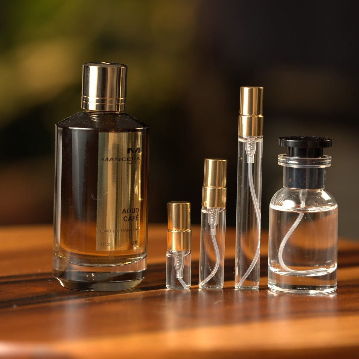 mancera-aoud-cafe decant bottle and vials