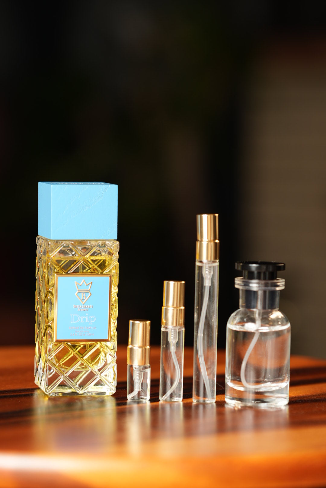 BUJAIRAMI DRIP EXTRAIT bottle and decant vials