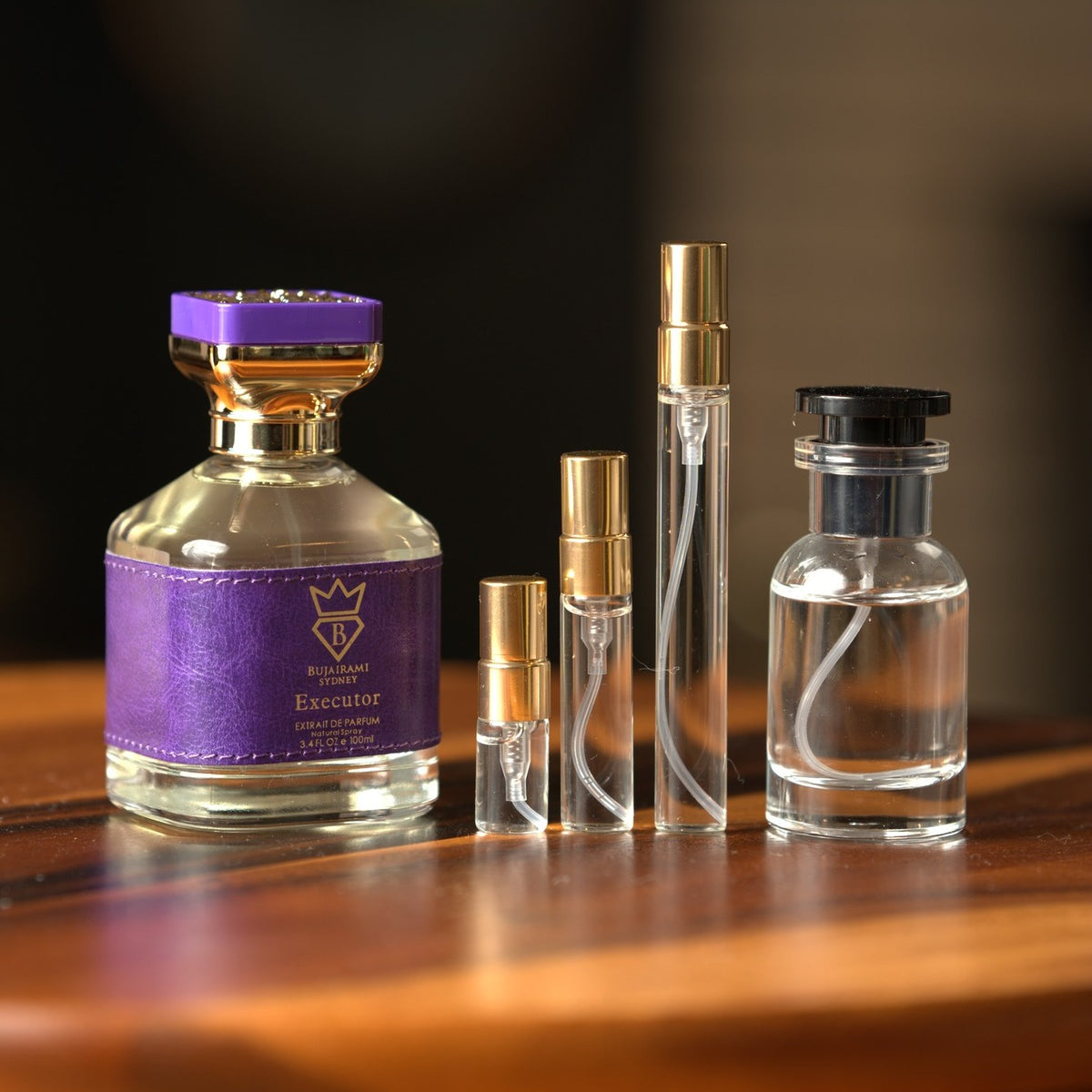 Bujairami Executor bottle with Atelier Elemental decant vials