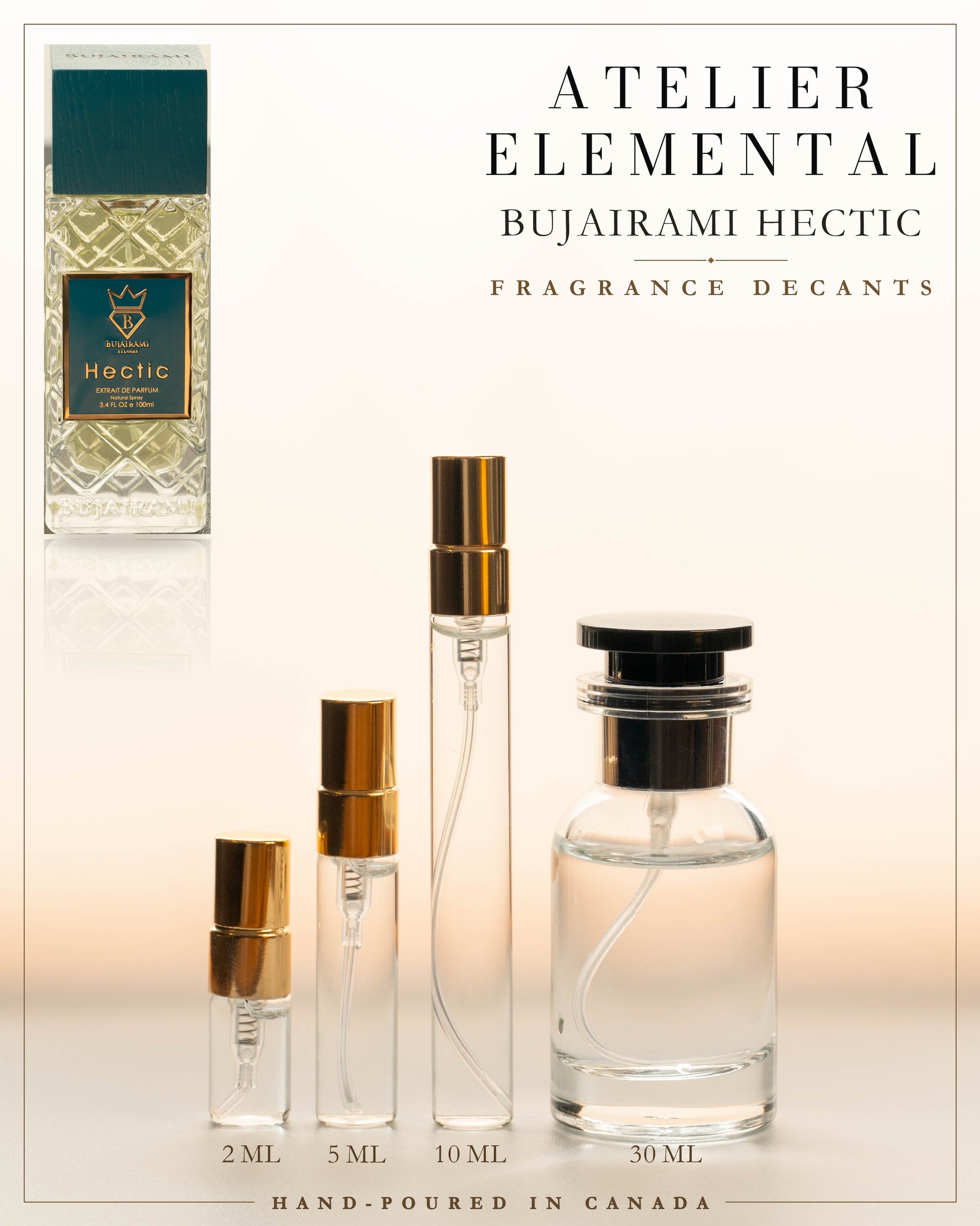 Atelier Elemental decant card - Bujairami Hectic Extrait in 2ml 5ml 10ml 30ml sizes