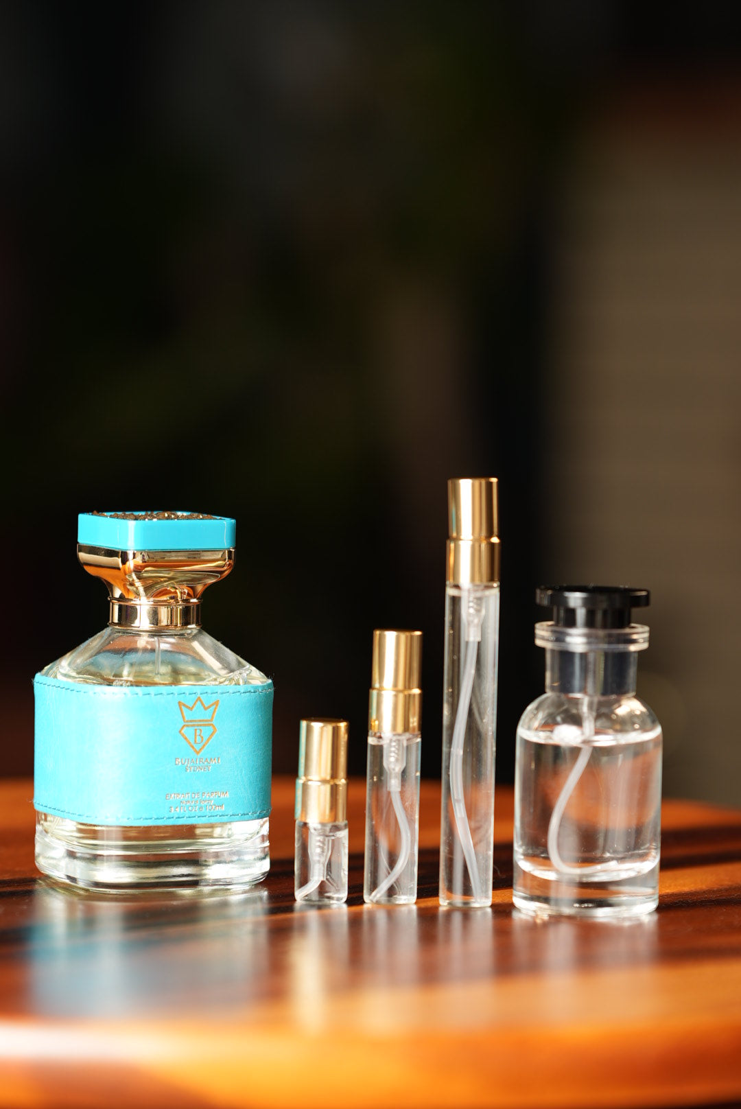 BUJAIRAMI HOUDINI EXTRAIT bottle and decant vials