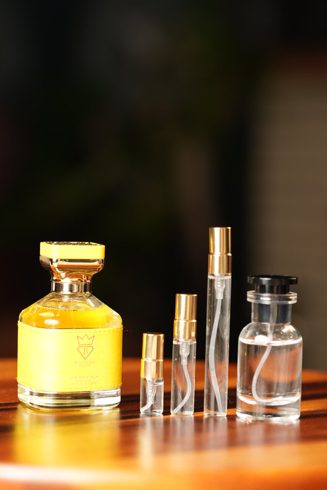 BUJAIRAMI NEXT LEVEL EXTRAIT bottle and decant vials