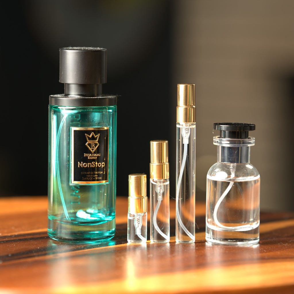 Bujairami NonStop bottle with Atelier Elemental decant vials
