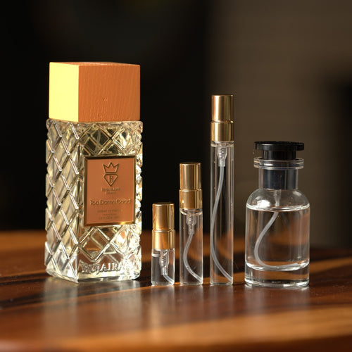 Bujairami Too Damn Good bottle with Atelier Elemental decant vials