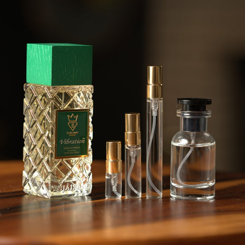 Bujairami Vibration bottle with Atelier Elemental decant vials