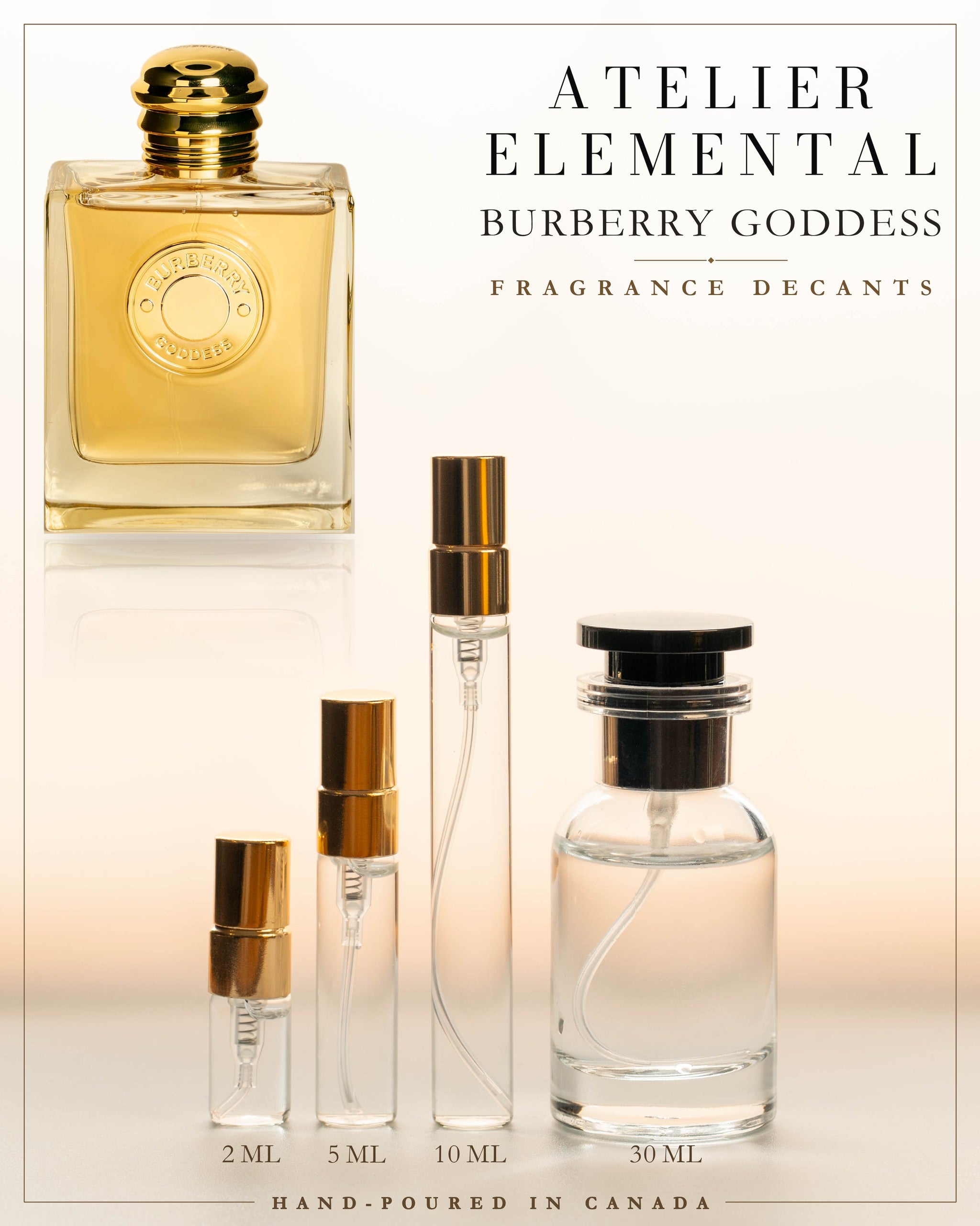 Atelier Elemental decant card - Burberry Goddess Edp in 2ml 5ml 10ml 30ml sizes