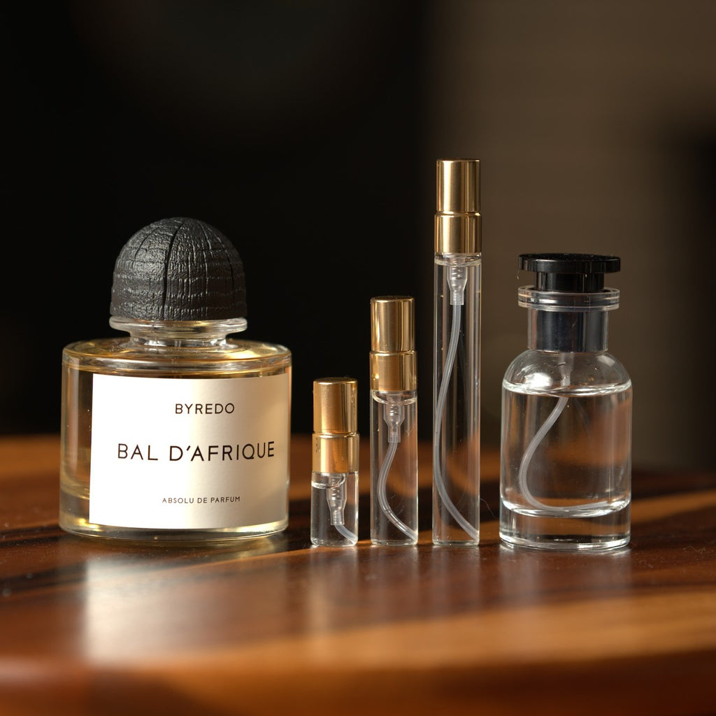 Byredo Bal d'Afrique bottle with Atelier Elemental decant vials