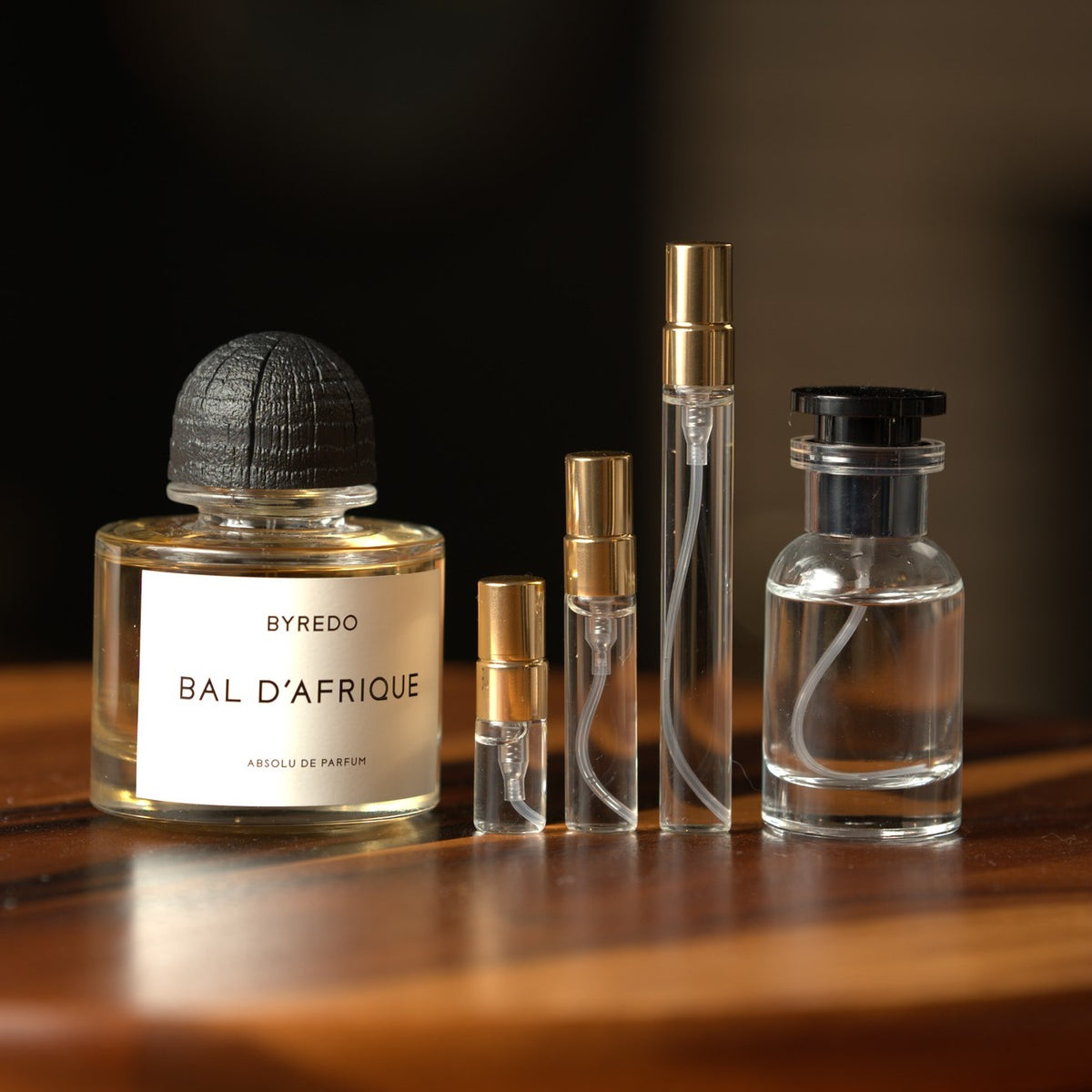 Byredo Bal d'Afrique bottle with Atelier Elemental decant vials