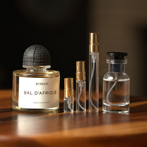 Byredo Bal d'Afrique bottle with Atelier Elemental decant vials