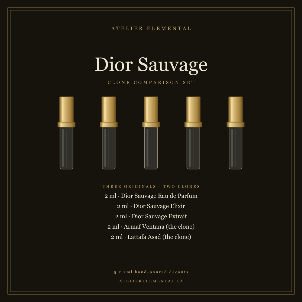 Dior Sauvage clone comparison set, five 2ml decants