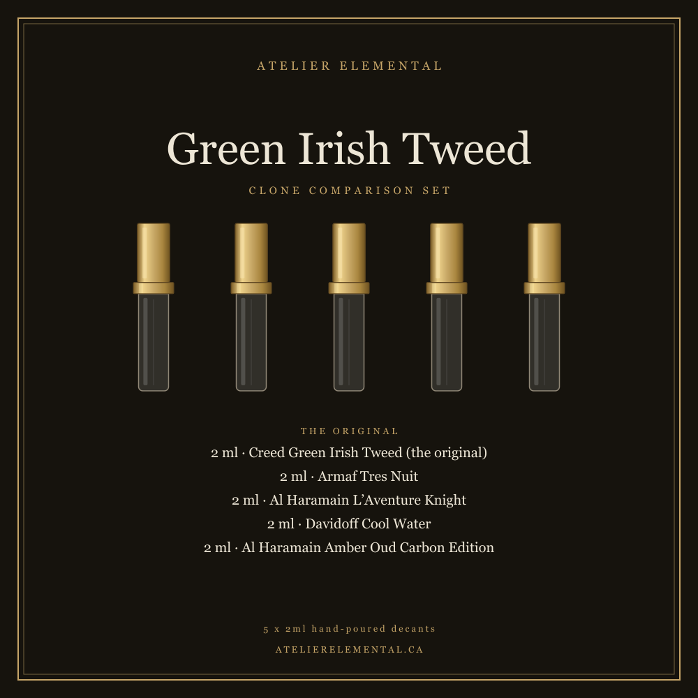 Green Irish Tweed clone comparison set - 5 x 2ml decant sample vials
