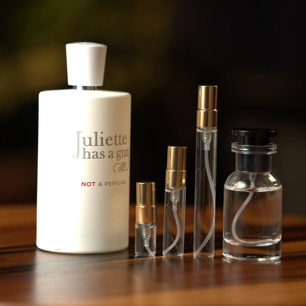 juliette-has-a-gun-not-a-perfume-edp decant bottle and vials