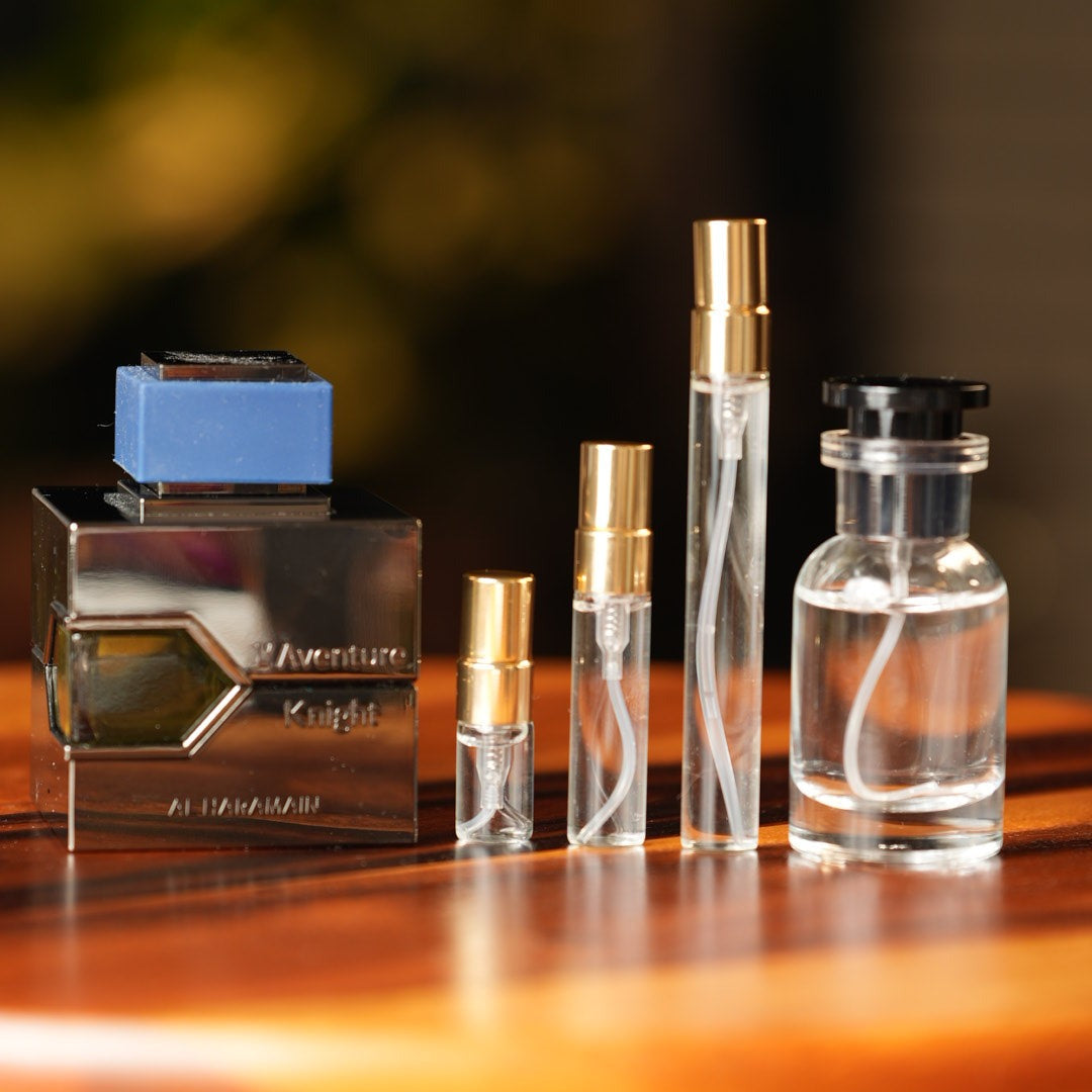 al-haramain-laventure-knight decant bottle and vials