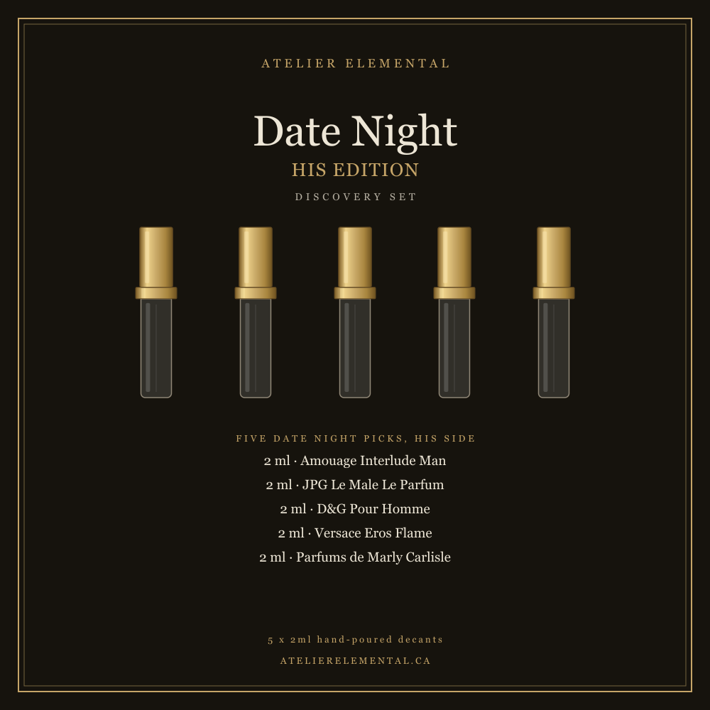 Soirée en amoureux : coffret découverte, édition lui (5 x 2 ml), parfums en décant
