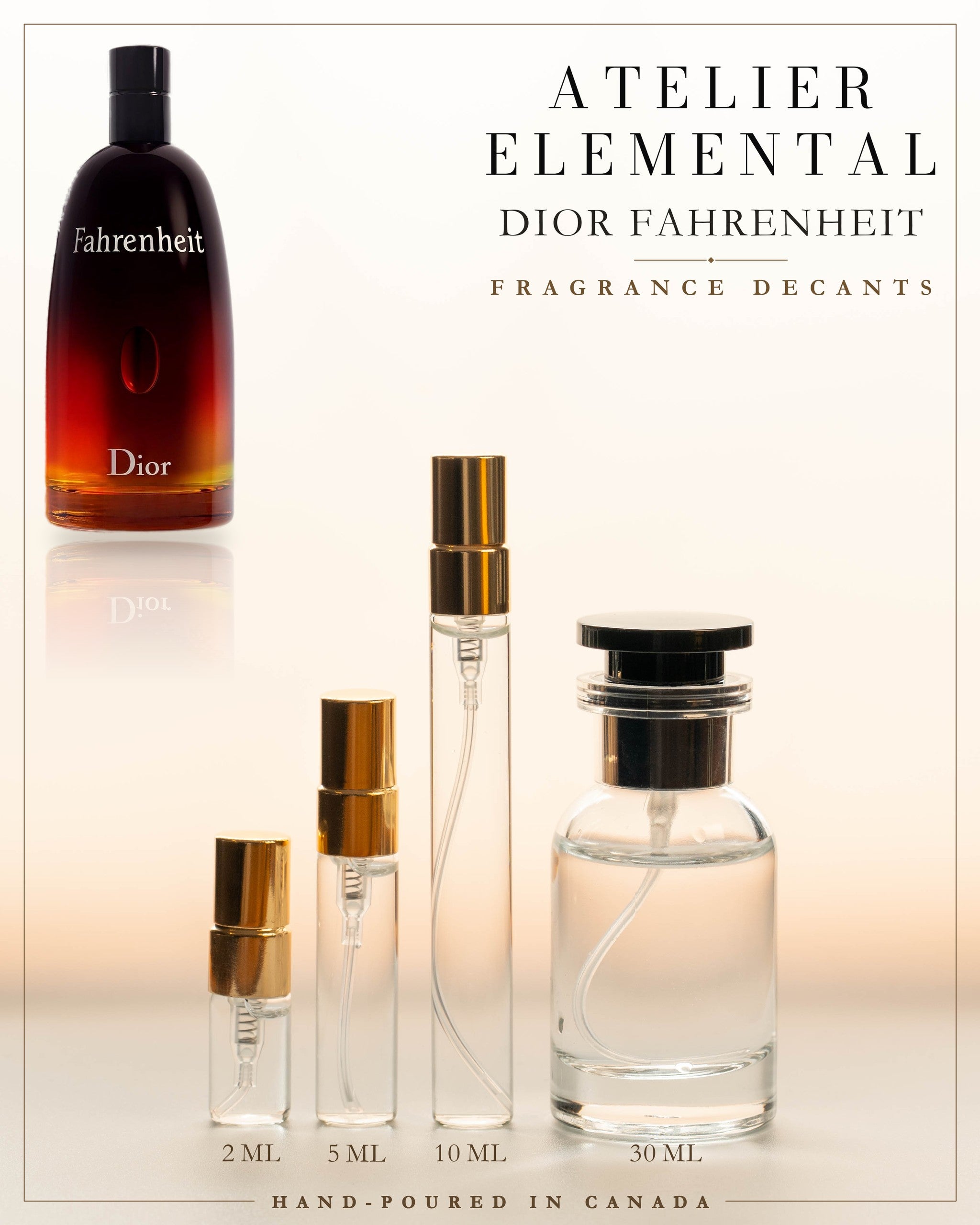 Atelier Elemental decant card - Dior Fahrenheit Edt in 2ml 5ml 10ml 30ml sizes
