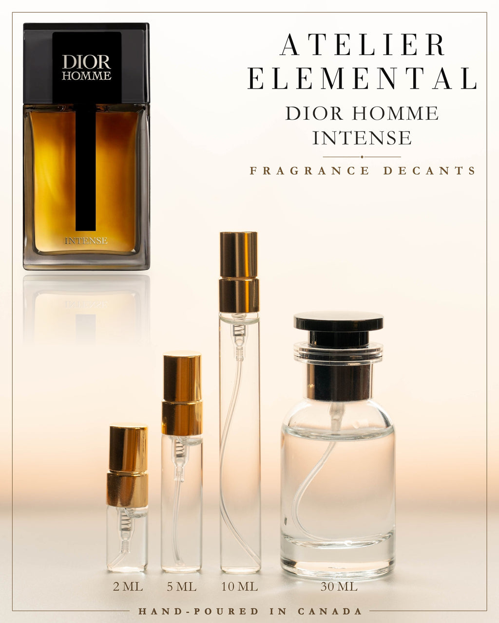 Atelier Elemental decant card - Dior Homme Intense Edp in 2ml 5ml 10ml 30ml sizes