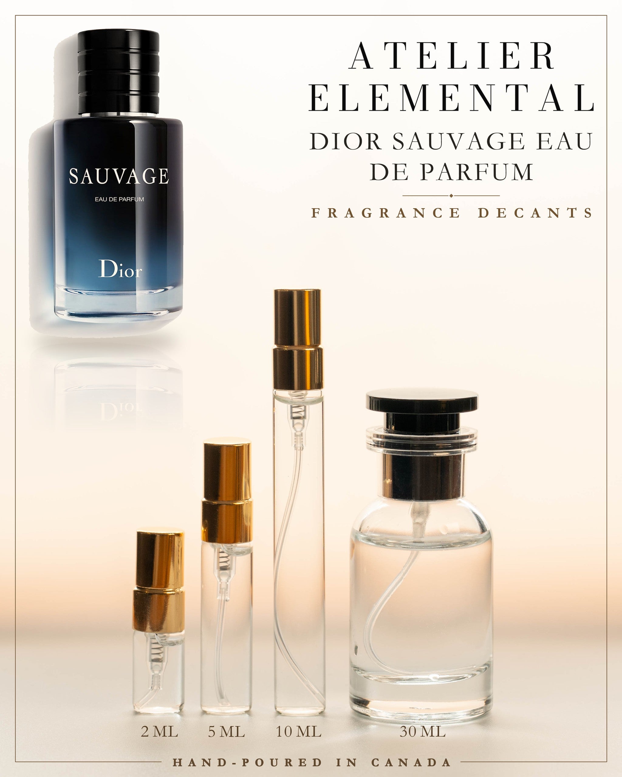 Atelier Elemental decant card - Dior Sauvage Eau De Parfum in 2ml 5ml 10ml 30ml sizes
