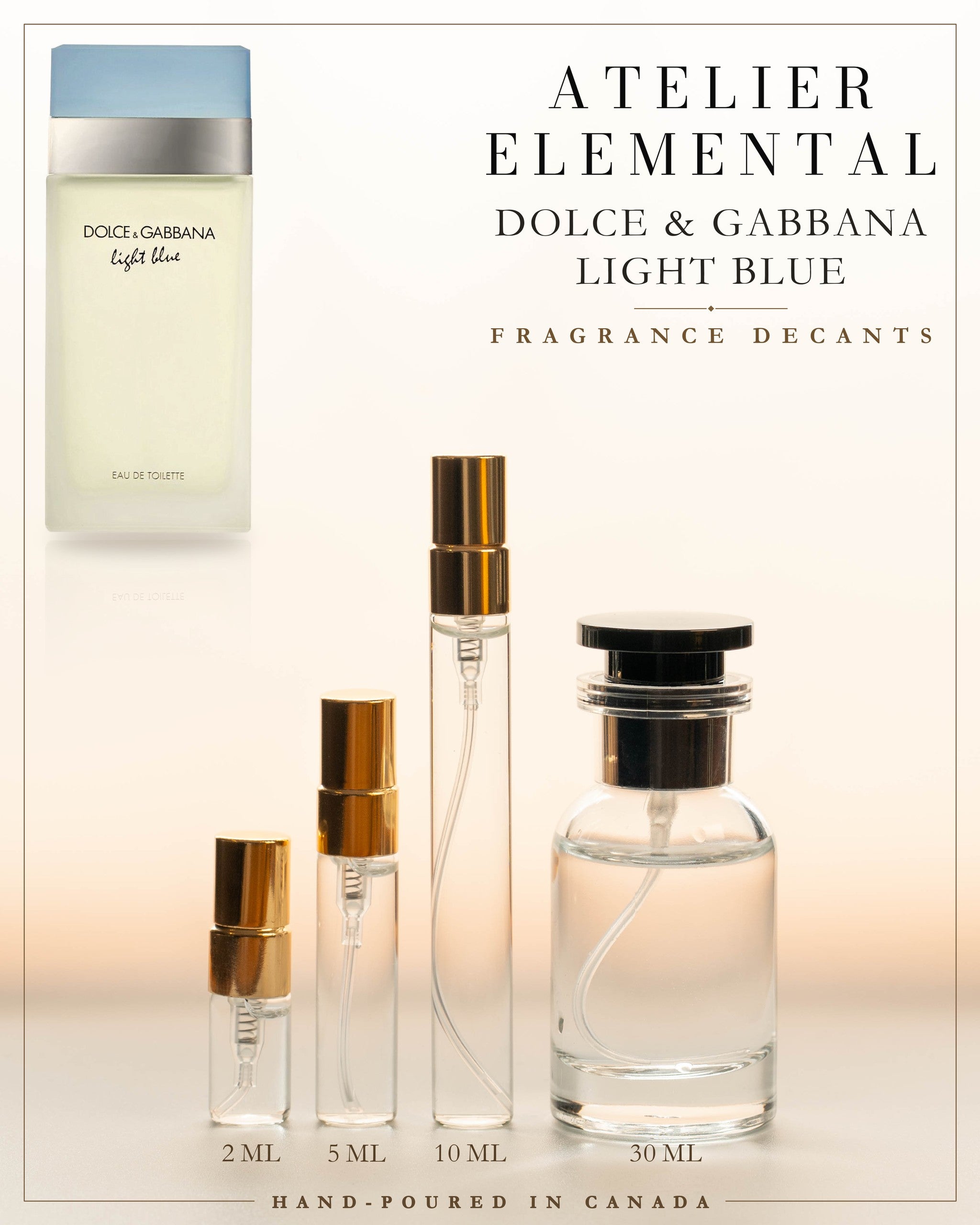 Atelier Elemental decant card - Dolce & Gabbana Light Blue Edt in 2ml 5ml 10ml 30ml sizes