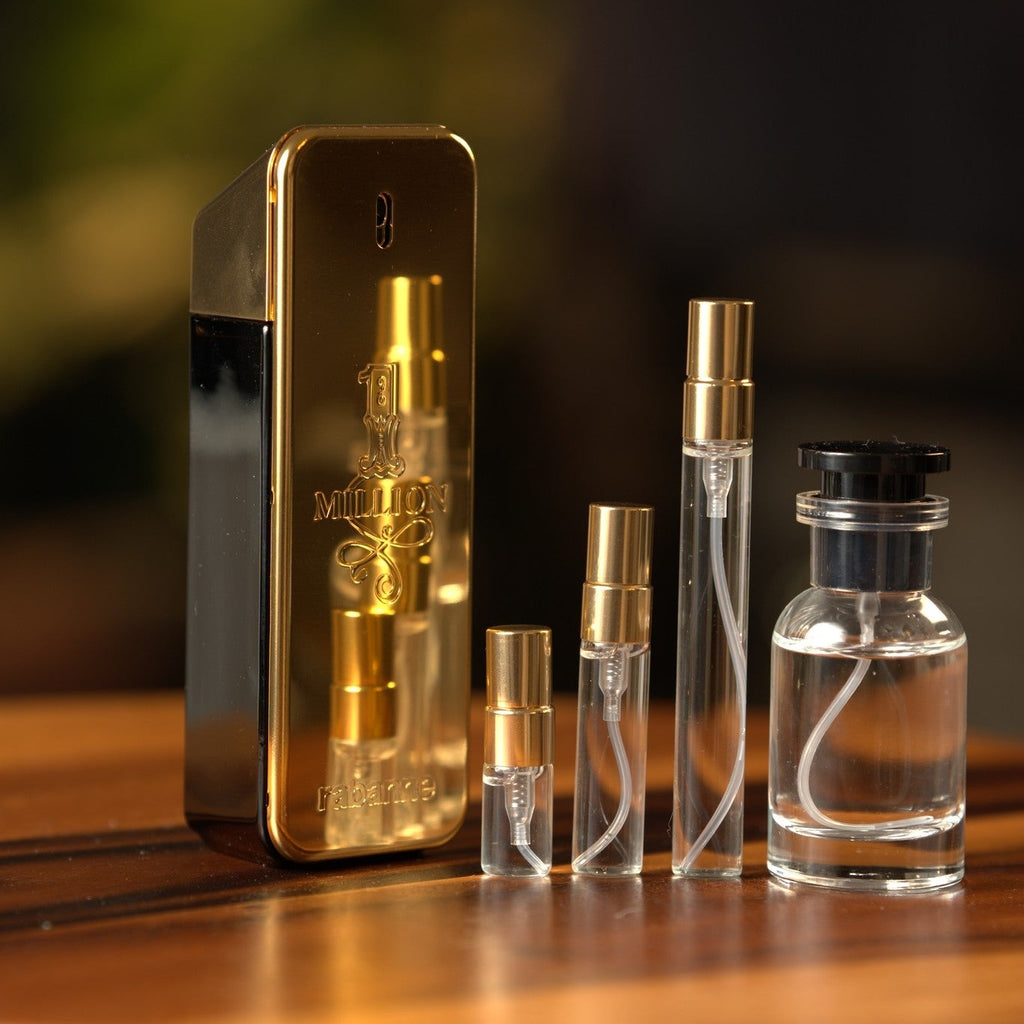 rabanne-1-million decant bottle and vials