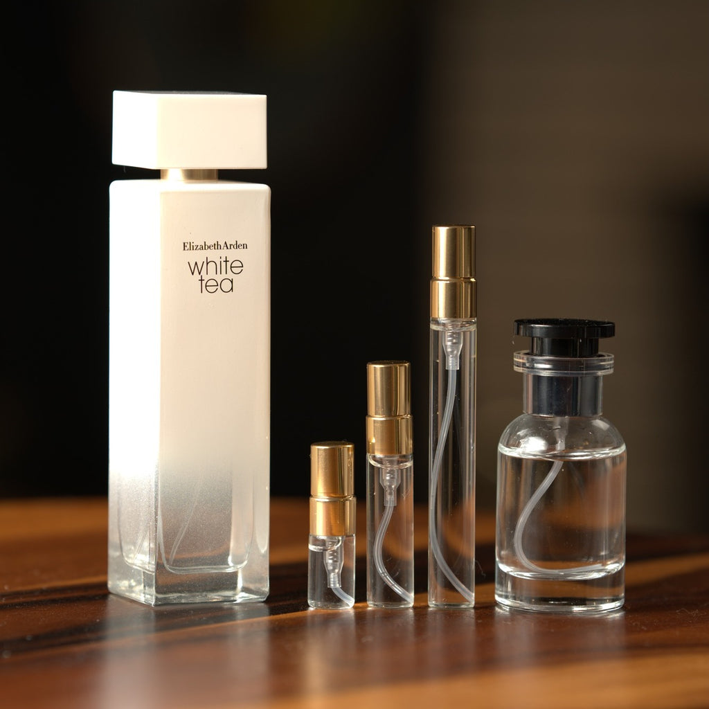 Elizabeth Arden White Tea bottle with Atelier Elemental decant vials