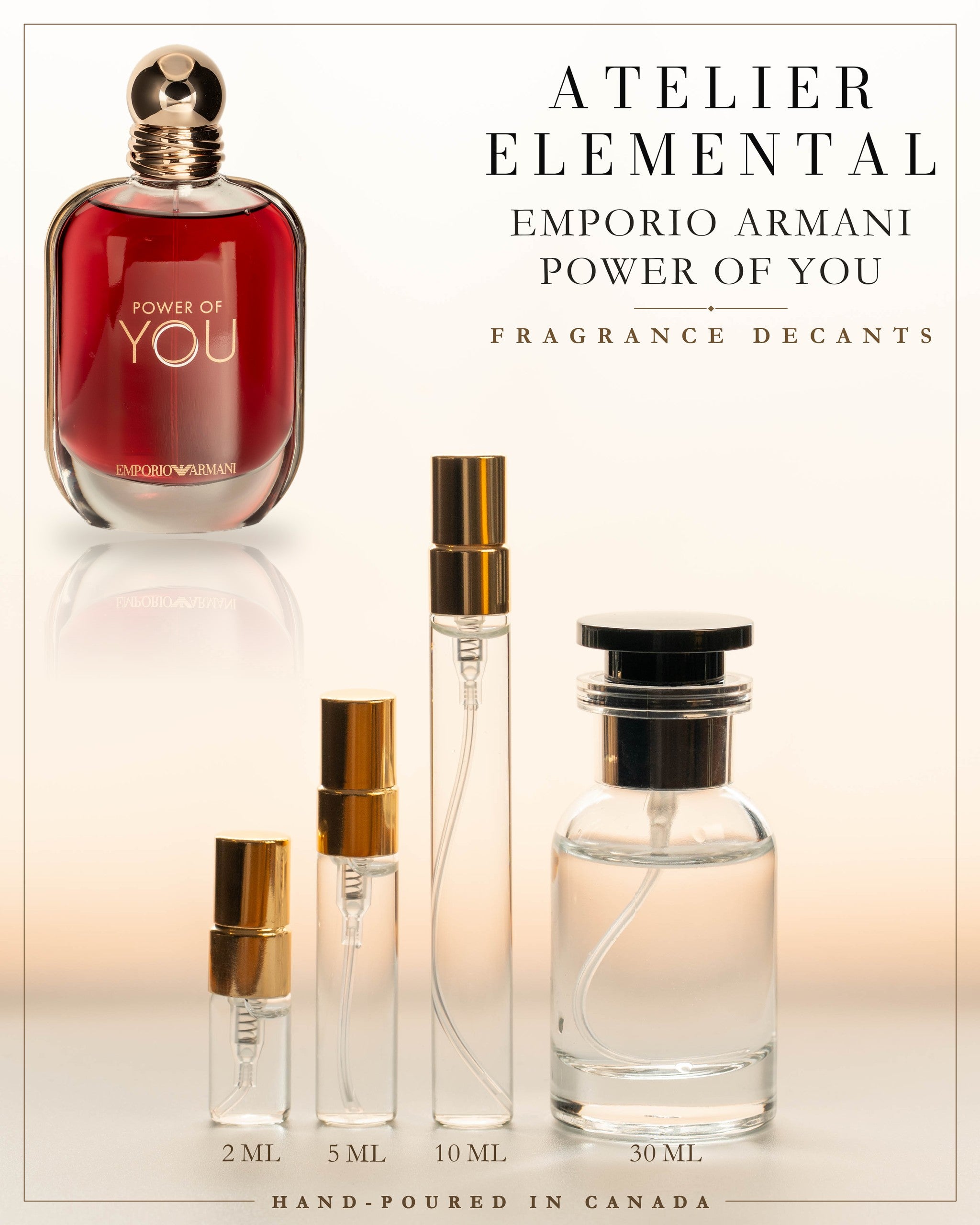 Atelier Elemental decant card - Emporio Armani Power Of You in 2ml 5ml 10ml 30ml sizes
