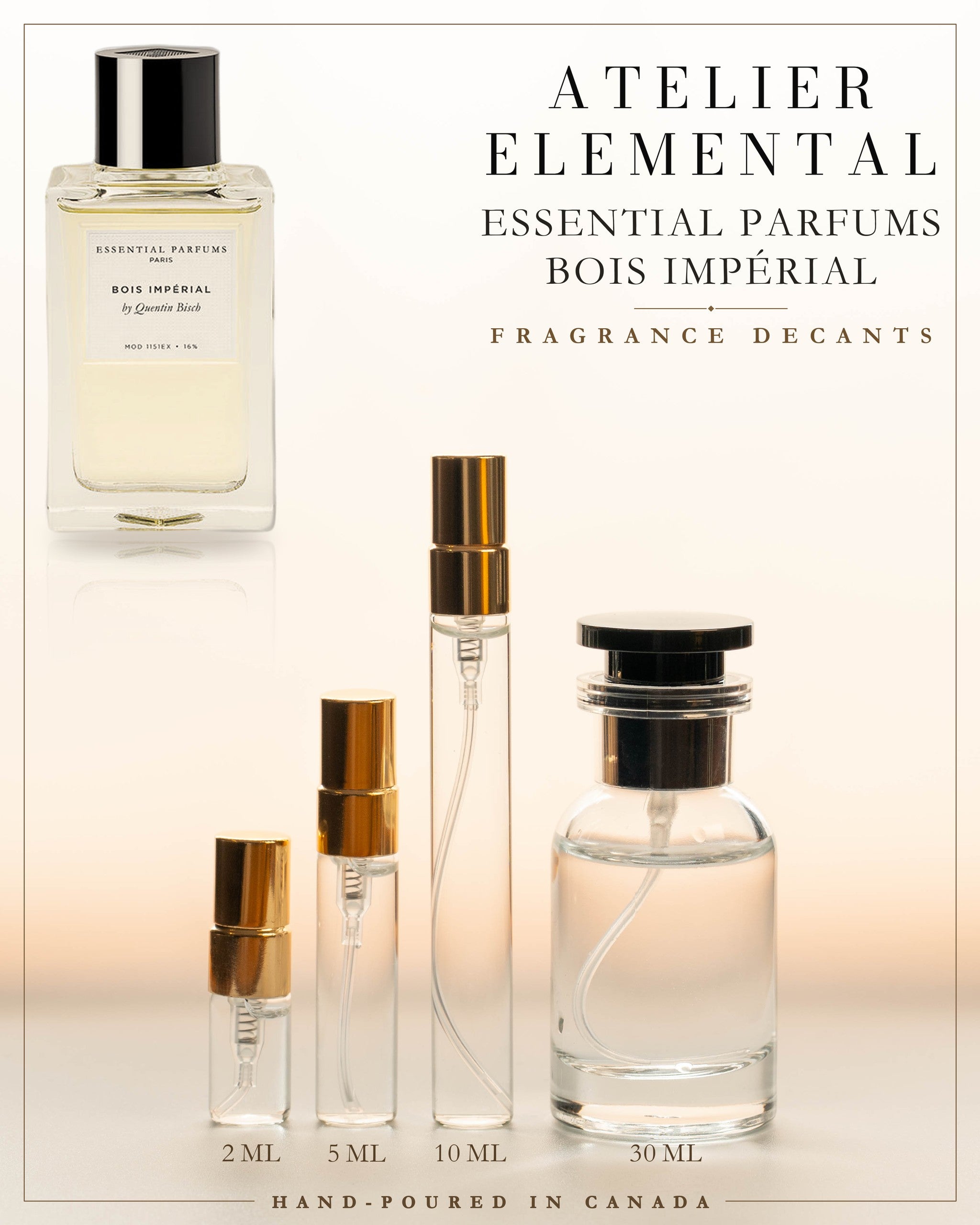 Atelier Elemental decant card - Essential Parfums Bois Impérial in 2ml 5ml 10ml 30ml sizes