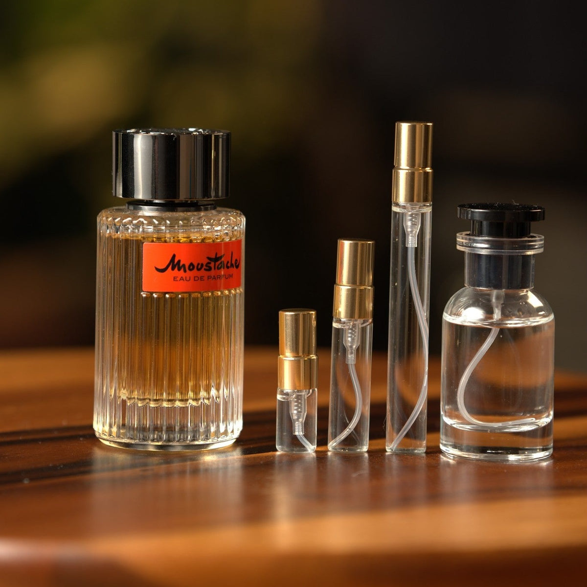 rochas-moustache-edp decant bottle and vials